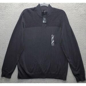 Alfani Golf Performance Sweater Men XL Black Ribbed Detail Mock Neck Quarter Zip